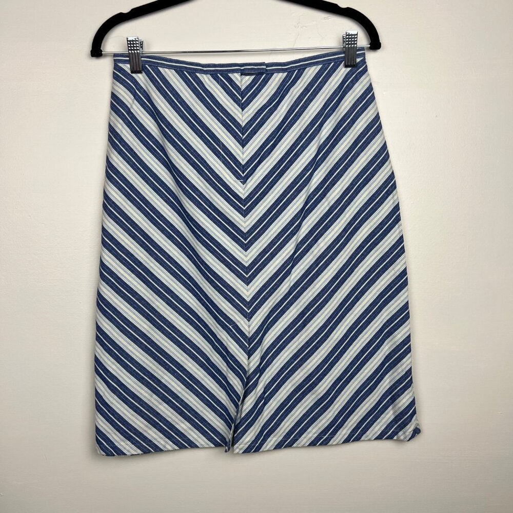 Caslon Women's Blue V Striped Front Slit 100% Cotton A Line Skirt - Size 6